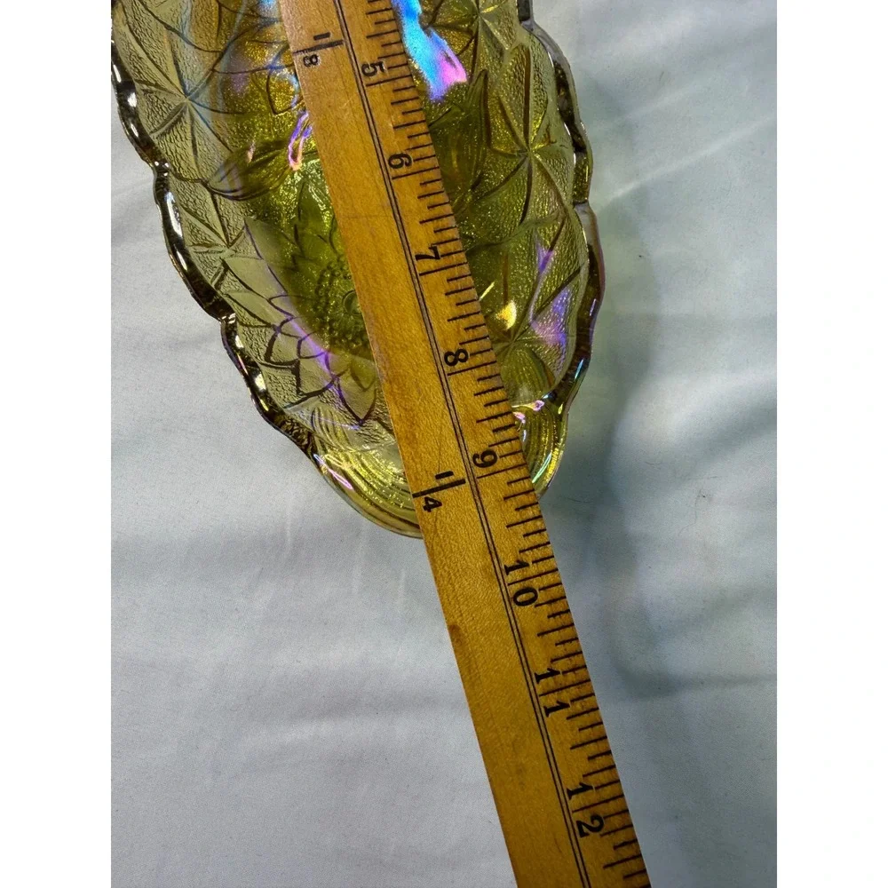 Vintage Sunflower Carnival Glass Relish Dish Marigold Iridescent Amber Tray